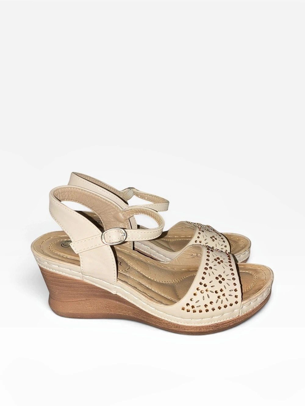 Alexis Bendel Perforated Wedge Sandals in Beige